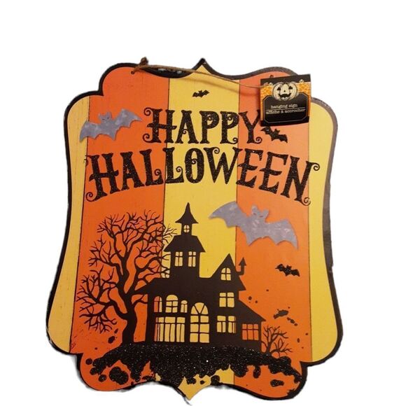 GREENBRIAR Halloween Plaque Wooden Handpainted 11"x13.5" - Picture 6 of 7